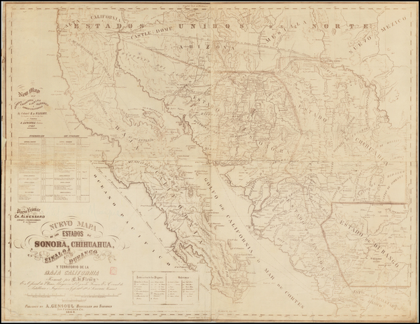 43-Mexico, Baja California and California Map By Adrien Gensoul