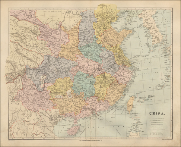 96-China and Korea Map By Edward Stanford