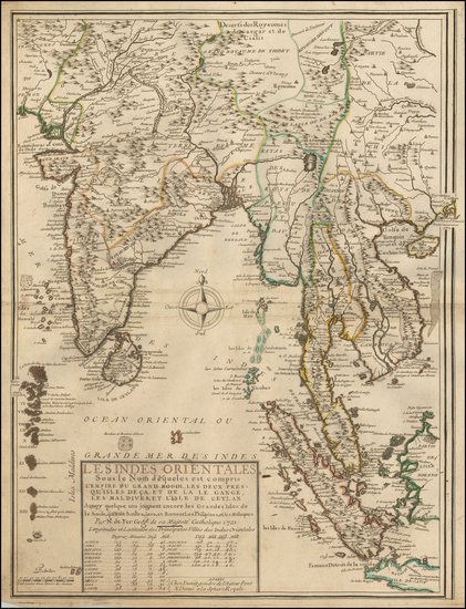 58-India, Southeast Asia, Singapore and Malaysia Map By Nicolas de Fer