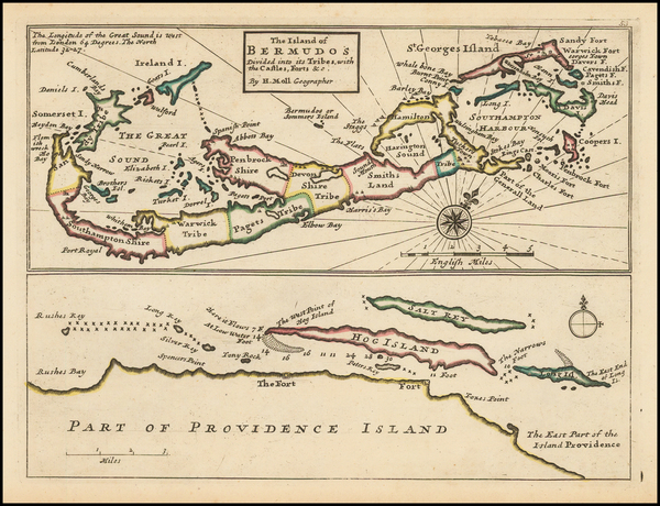 26-Caribbean and Bermuda Map By Herman Moll