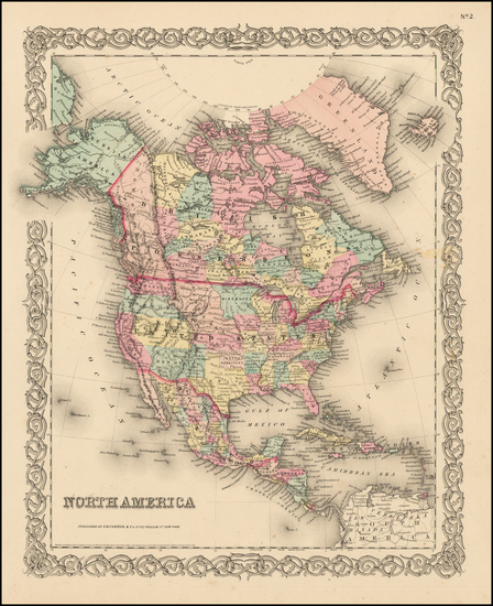 59-North America Map By Joseph Hutchins Colton