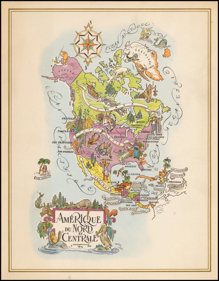 60-North America Map By Pan American World Airways / Jacques  Liozu