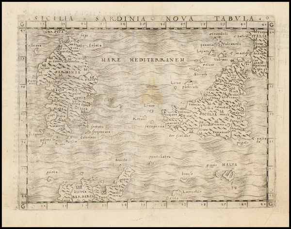 70-France, Italy and Balearic Islands Map By Giacomo Gastaldi