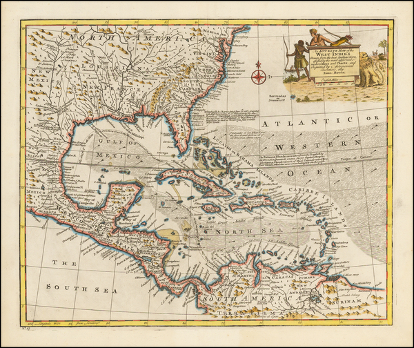 92-South, Southeast, Caribbean and Central America Map By Emanuel Bowen