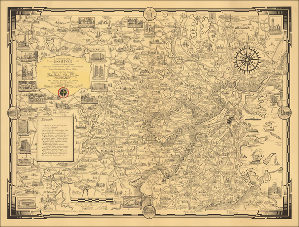 57-New England, Massachusetts and Pictorial Maps Map By Ernest Dudley Chase