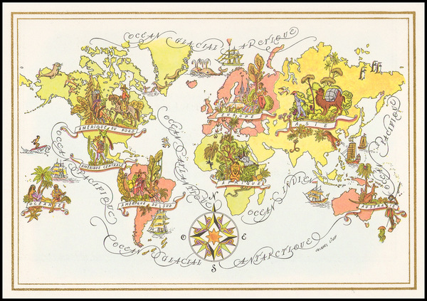 75-World and World Map By Pan American World Airways / Jacques  Liozu