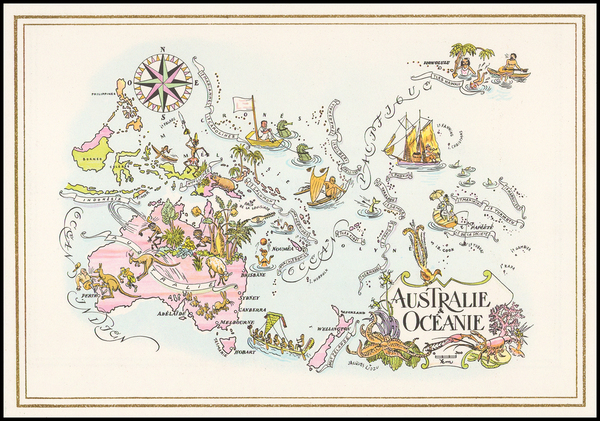 30-Australia & Oceania, Australia and Oceania Map By Pan American World Airways / Jacques  Lio