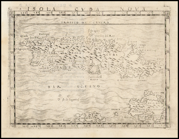 37-Caribbean and Cuba Map By Giacomo Gastaldi