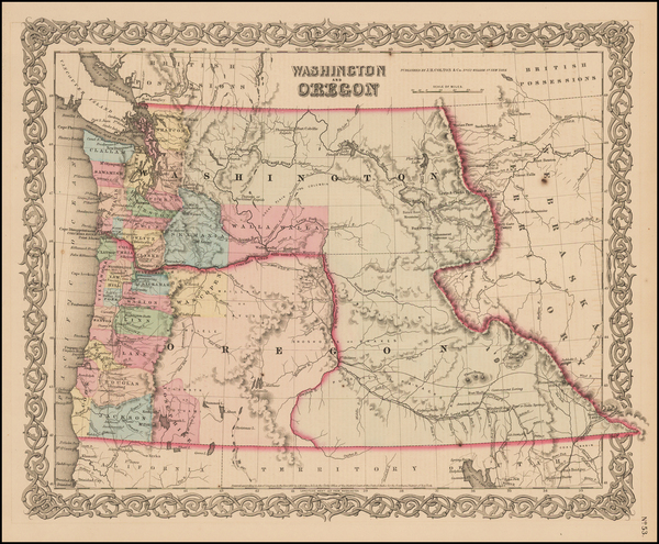 23-Oregon and Washington Map By Joseph Hutchins Colton