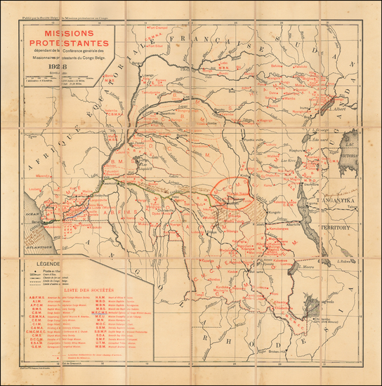 79-Africa, Africa and East Africa Map By Societe Belge de Misions Protestantes au Congo