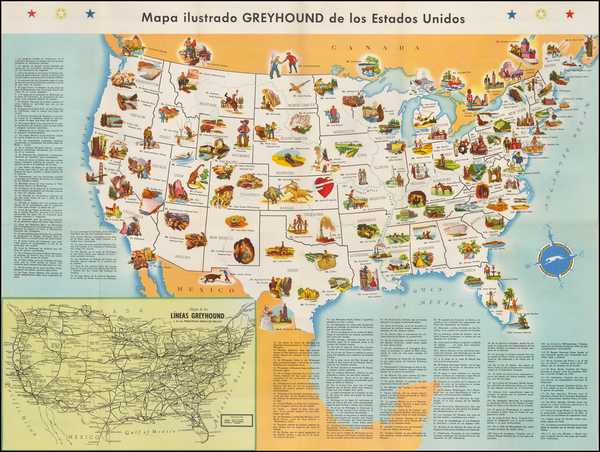 3-United States and Pictorial Maps Map By Greyhound Company