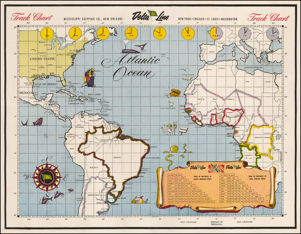 88-Atlantic Ocean, South America, Pictorial Maps and America Map By Anonymous