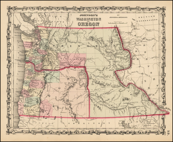 90-Rocky Mountains, Idaho and Oregon Map By Alvin Jewett Johnson  &  Ross C. Browning