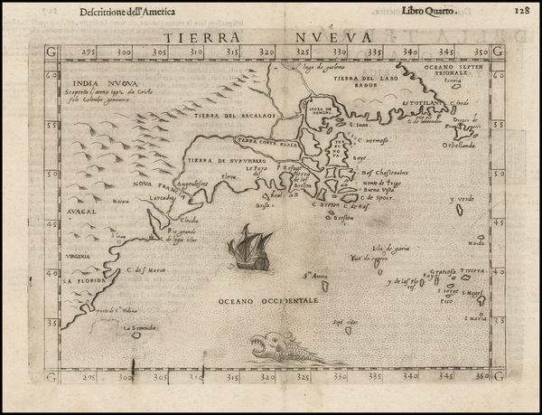 94-New England, Southeast and Canada Map By Girolamo Ruscelli