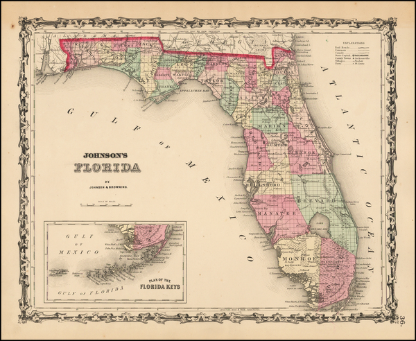 25-Florida Map By Alvin Jewett Johnson  &  Ross C. Browning