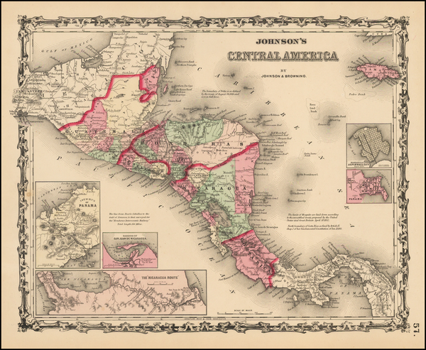 68-Central America Map By Alvin Jewett Johnson  &  Ross C. Browning