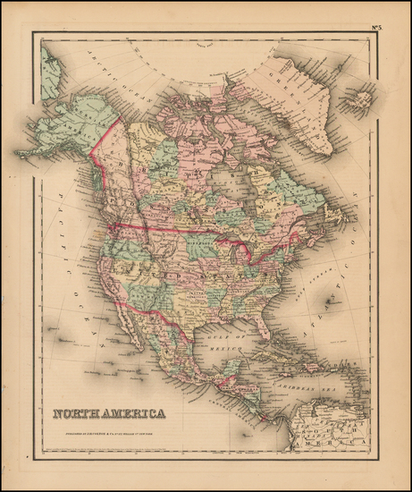 61-North America Map By Joseph Hutchins Colton
