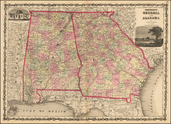 96-South and Southeast Map By Alvin Jewett Johnson  &  Ross C. Browning