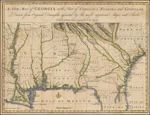 43-South, Southeast and Georgia Map By Emanuel Bowen