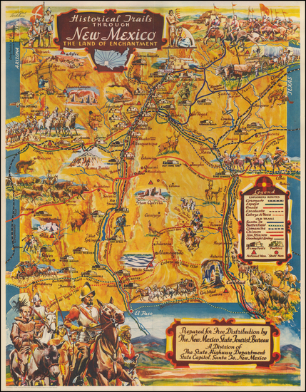 45-Southwest, New Mexico and Pictorial Maps Map By Wilfred Stedman