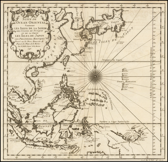 71-China, Japan, Korea, Southeast Asia and Philippines Map By Jacques Nicolas Bellin