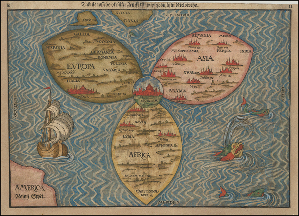 44-World, World, Holy Land and Curiosities Map By Heinrich Buenting