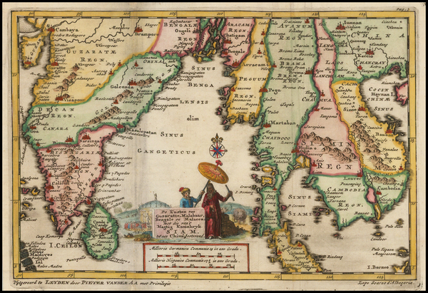 85-India and Thailand, Cambodia, Vietnam Map By Pieter van der Aa