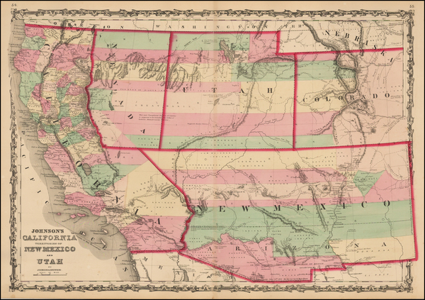 85-Southwest, Rocky Mountains and California Map By Alvin Jewett Johnson  &  Ross C. Browning