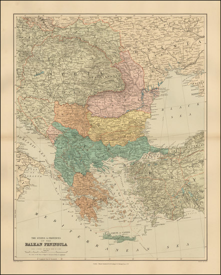 63-Balkans, Turkey, Turkey & Asia Minor and Greece Map By Edward Stanford