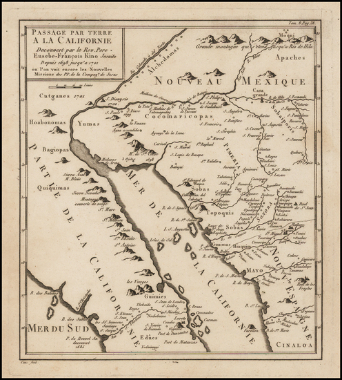 38-Southwest, Mexico, Baja California and California Map By Fr. Eusebio Kino