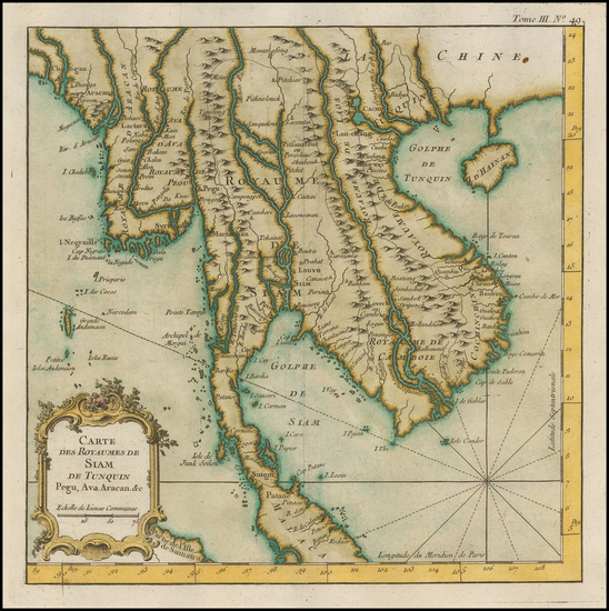 36-Southeast Asia, Malaysia and Thailand, Cambodia, Vietnam Map By Jacques Nicolas Bellin