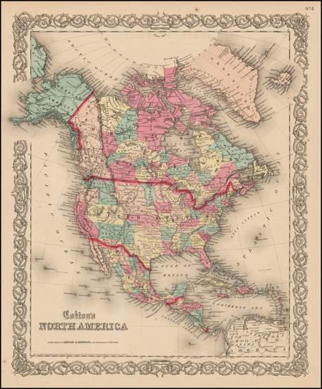 2-North America Map By Joseph Hutchins Colton