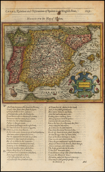 4-Spain and Portugal Map By Jodocus Hondius / Samuel Purchas