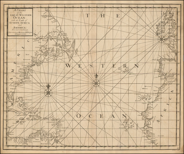 73-Atlantic Ocean, United States, Florida and Caribbean Map By John Senex / Edmond Halley / Nathan