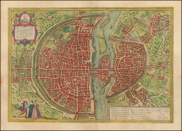 53-Paris and Île-de-France Map By Georg Braun  &  Frans Hogenberg