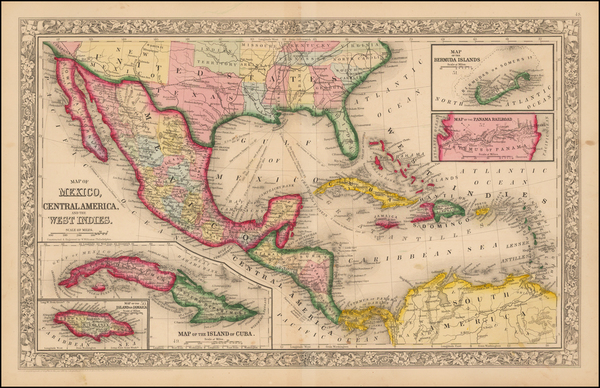 3-Southwest, Mexico and Caribbean Map By Samuel Augustus Mitchell Jr.