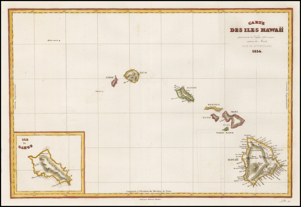 43-Hawaii and Hawaii Map By Jules Sebastian Cesar Dumont-D'Urville