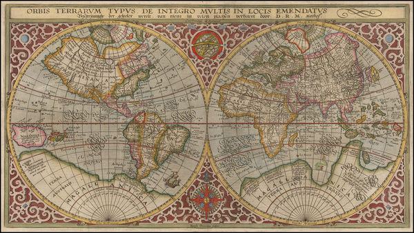 61-World and World Map By Petrus Plancius / Baptista Van Deutecum 