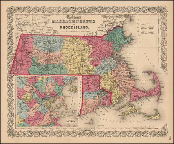 85-New England and Massachusetts Map By Joseph Hutchins Colton