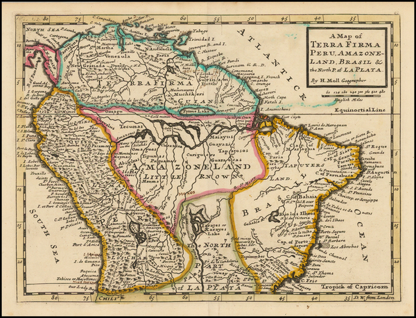 64-South America Map By Herman Moll