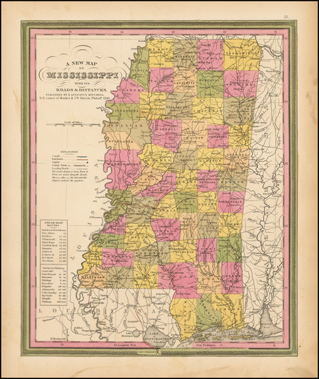 36-Mississippi Map By Samuel Augustus Mitchell