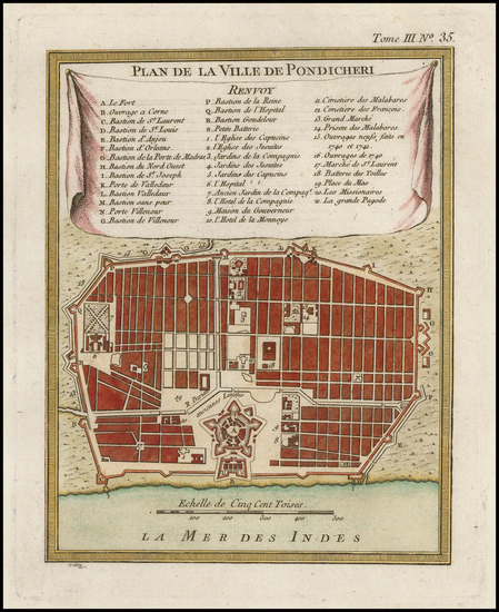 4-India Map By Jacques Nicolas Bellin