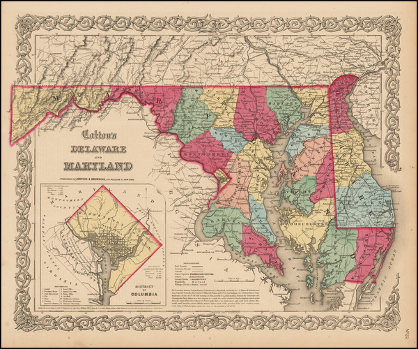 10-Mid-Atlantic, Maryland and Delaware Map By Joseph Hutchins Colton