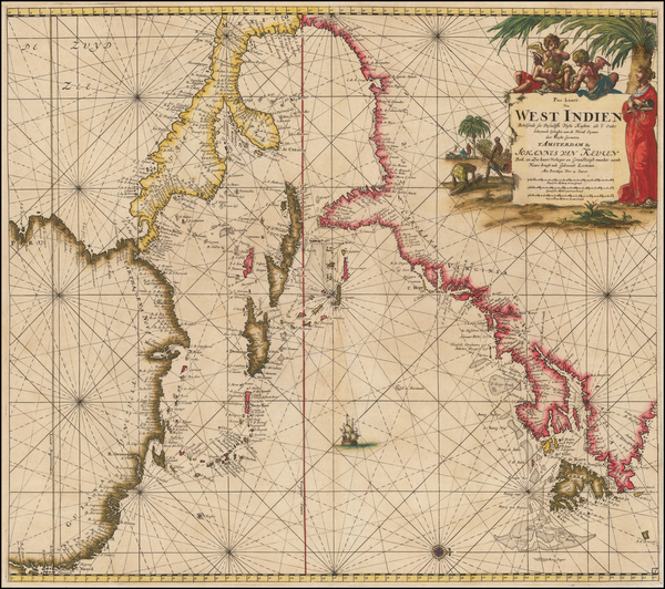 75-United States, Florida, Caribbean, Central America and Canada Map By Johannes Van Keulen