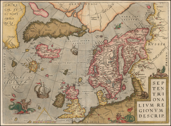 46-Polar Maps, Atlantic Ocean, Scandinavia and Iceland Map By Abraham Ortelius