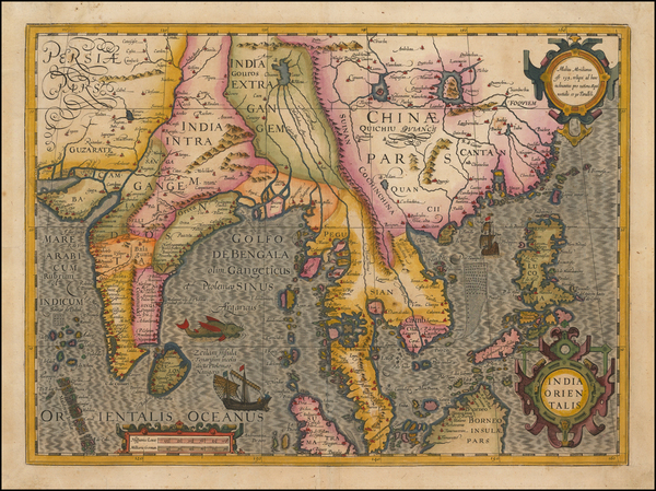 91-China, India, Southeast Asia and Philippines Map By Jodocus Hondius