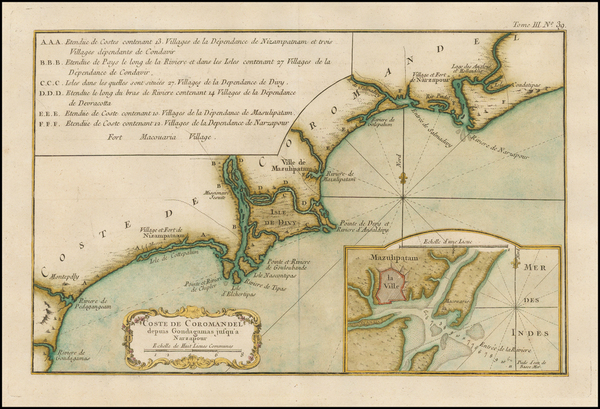 21-India Map By Jacques Nicolas Bellin