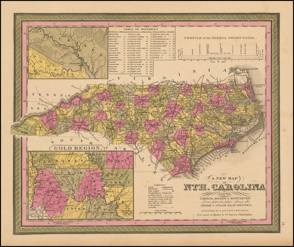 45-Southeast and North Carolina Map By Samuel Augustus Mitchell