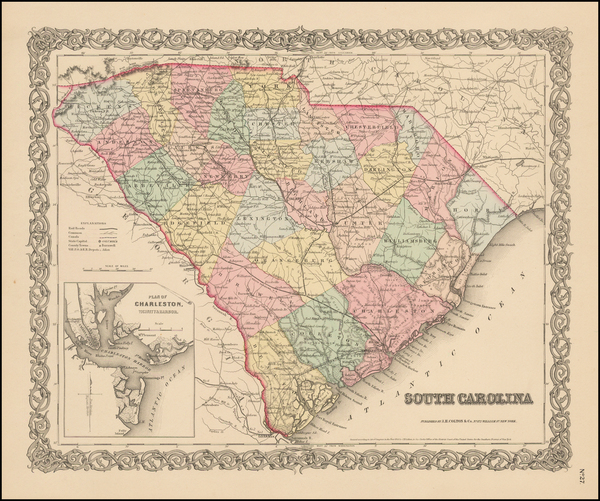 48-Southeast and South Carolina Map By Joseph Hutchins Colton