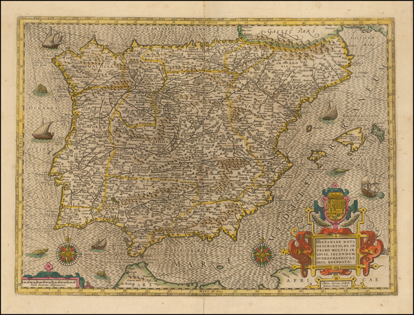 14-Spain and Portugal Map By Henricus Hondius / Petrus Kaerius